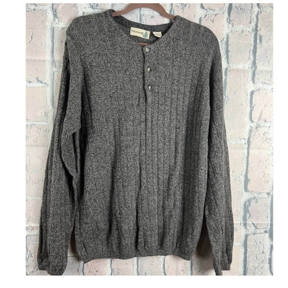 Vintage Fieldmaster Mens 1/4 Button Fleece Sweater Size L Heavy Gray Pullover